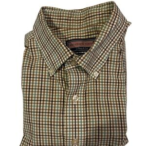 Vineyard Vines Men's Brown and Green Checkered Shirt